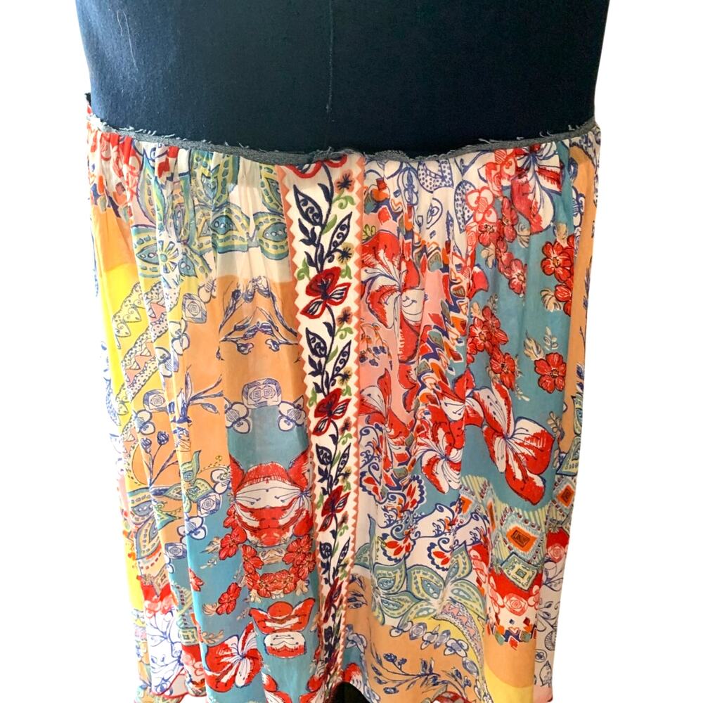Upcycled Jean top Skirt Hi-Lo Hem Paisley Floral Rolled Hem Stretch Waist 12-14 - Picture 4 of 7